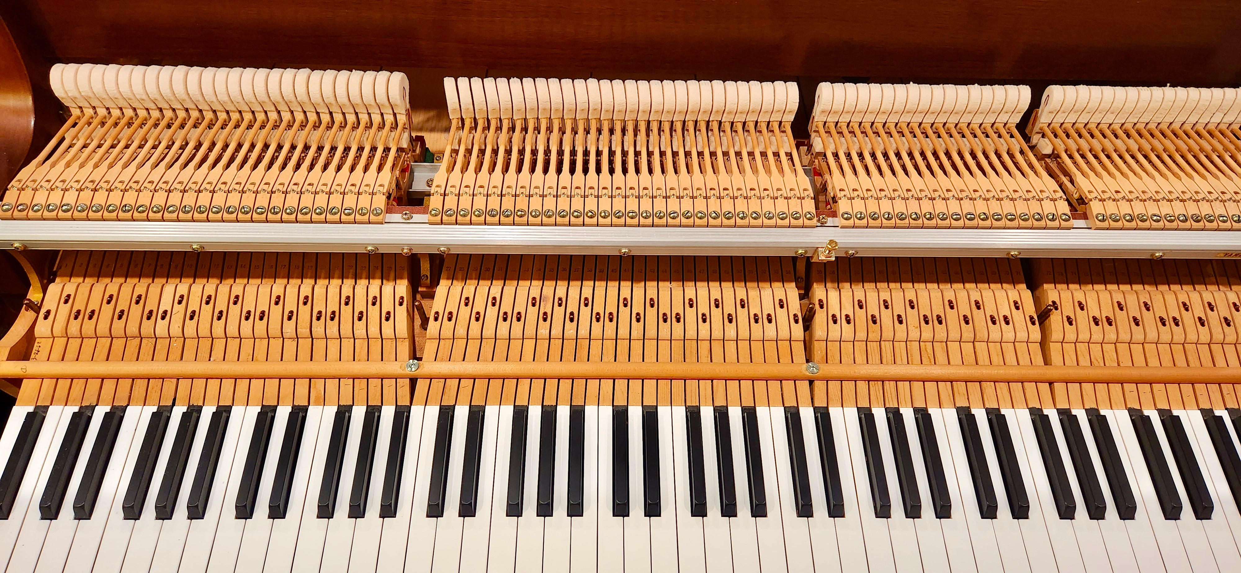 A view of the inside of a piano